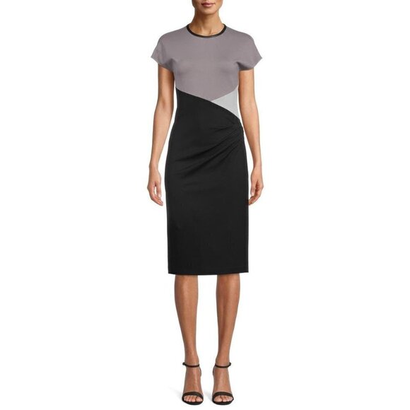 Anne Klein Colorblock Ponte Sheath Dress Black 0 - Picture 1 of 3